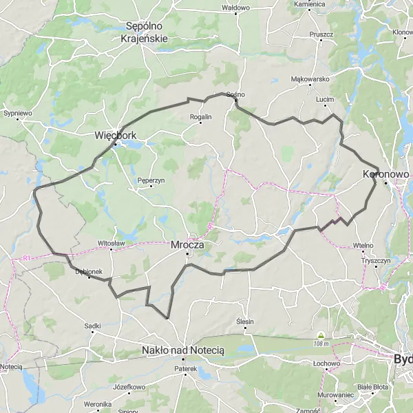 Map miniature of "Rural Charm and Natural Beauty" cycling inspiration in Kujawsko-pomorskie, Poland. Generated by Tarmacs.app cycling route planner