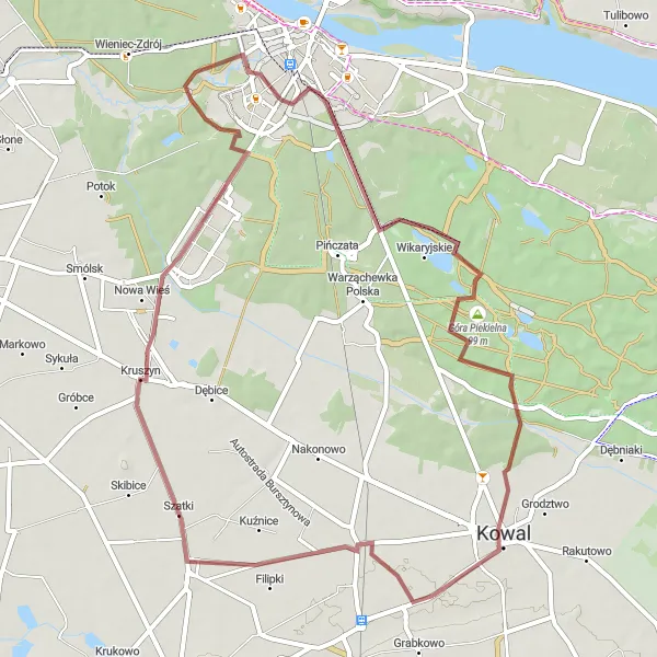Map miniature of "Świerkowo to Góra Piekielna Gravel Route" cycling inspiration in Kujawsko-pomorskie, Poland. Generated by Tarmacs.app cycling route planner