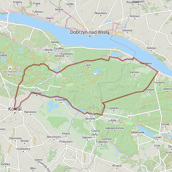 Miniatura mapy "Trasa Gravelowa przez Jezioro Włocławek" - trasy rowerowej w Kujawsko-pomorskie, Poland. Wygenerowane przez planer tras rowerowych Tarmacs.app