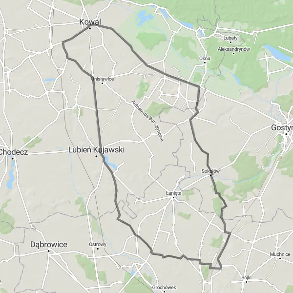 Miniatura mapy "Trasa Szosowa przez Kołomię" - trasy rowerowej w Kujawsko-pomorskie, Poland. Wygenerowane przez planer tras rowerowych Tarmacs.app