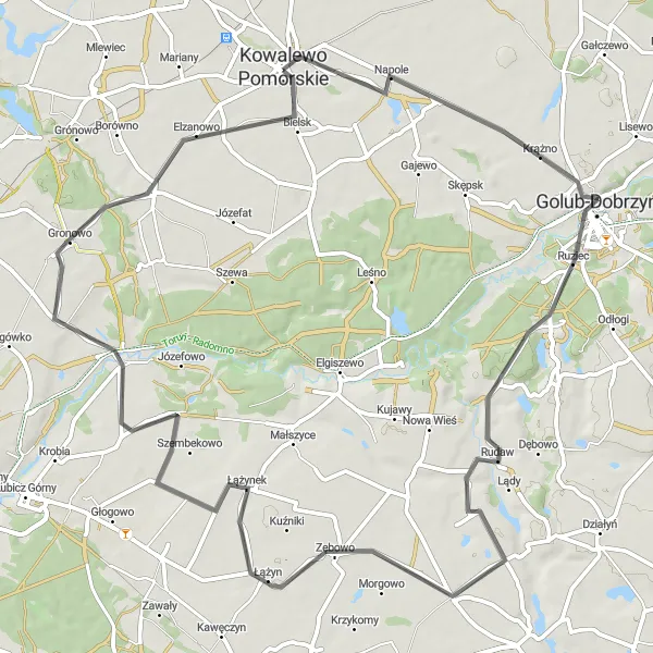 Map miniature of "Scenic Loop to Bielsk" cycling inspiration in Kujawsko-pomorskie, Poland. Generated by Tarmacs.app cycling route planner