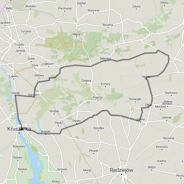 Miniatura mapy "Trasa przez Szarlej" - trasy rowerowej w Kujawsko-pomorskie, Poland. Wygenerowane przez planer tras rowerowych Tarmacs.app