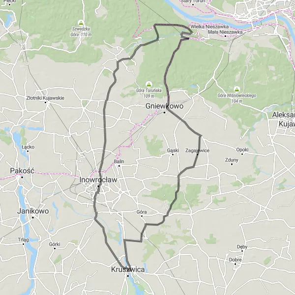 Map miniature of "The Kłopot Challenge" cycling inspiration in Kujawsko-pomorskie, Poland. Generated by Tarmacs.app cycling route planner