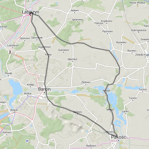 Map miniature of "Charming Villages" cycling inspiration in Kujawsko-pomorskie, Poland. Generated by Tarmacs.app cycling route planner