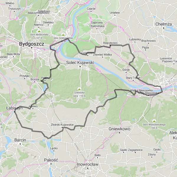 Map miniature of "Tour de Kujawsko-pomorskie" cycling inspiration in Kujawsko-pomorskie, Poland. Generated by Tarmacs.app cycling route planner