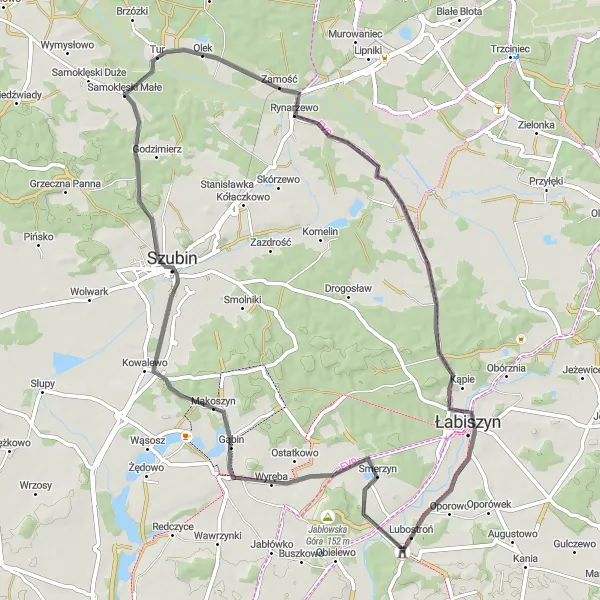 Map miniature of "Hidden Gems of Łabiszyn" cycling inspiration in Kujawsko-pomorskie, Poland. Generated by Tarmacs.app cycling route planner