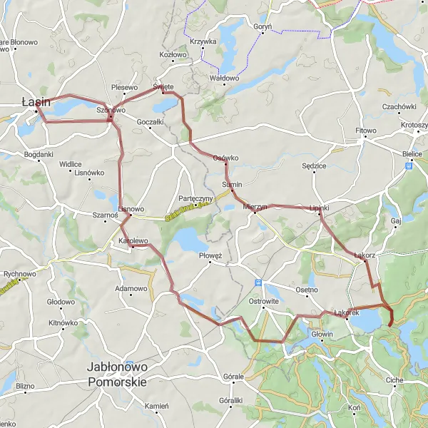 Map miniature of "Łasin-Święte-Lipinki-Łąkorek-Lisnowo-Szonowo Gravel Route" cycling inspiration in Kujawsko-pomorskie, Poland. Generated by Tarmacs.app cycling route planner