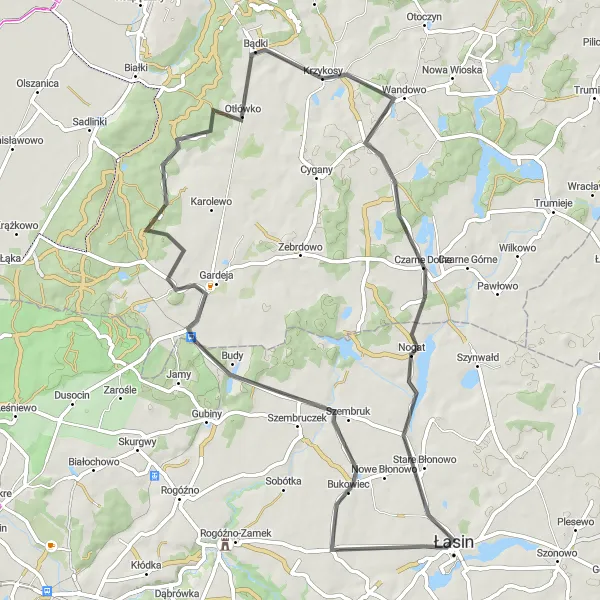 Map miniature of "Picturesque Countryside and Rural Charm" cycling inspiration in Kujawsko-pomorskie, Poland. Generated by Tarmacs.app cycling route planner