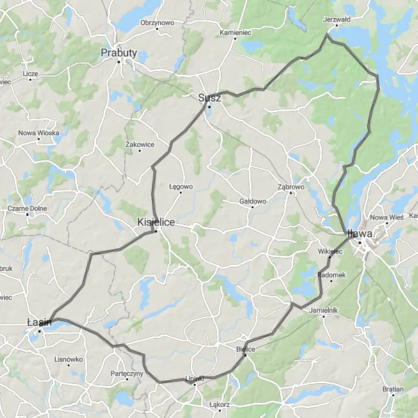 Miniatura mapy "Szlak Przez Kisielice, Iławę i Szonowo" - trasy rowerowej w Kujawsko-pomorskie, Poland. Wygenerowane przez planer tras rowerowych Tarmacs.app