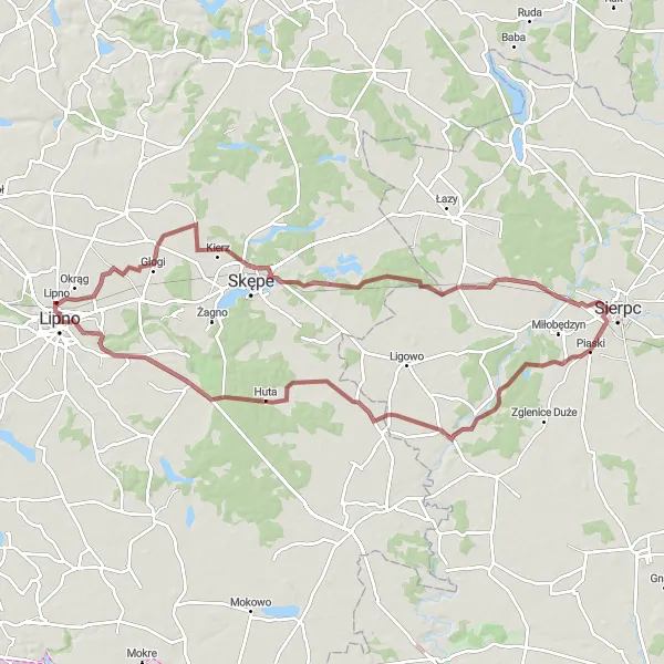 Map miniature of "Gravel Cycling Route to Żurawin" cycling inspiration in Kujawsko-pomorskie, Poland. Generated by Tarmacs.app cycling route planner