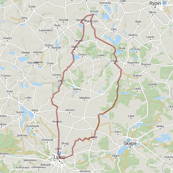 Map miniature of "Jastrzębie Loop" cycling inspiration in Kujawsko-pomorskie, Poland. Generated by Tarmacs.app cycling route planner