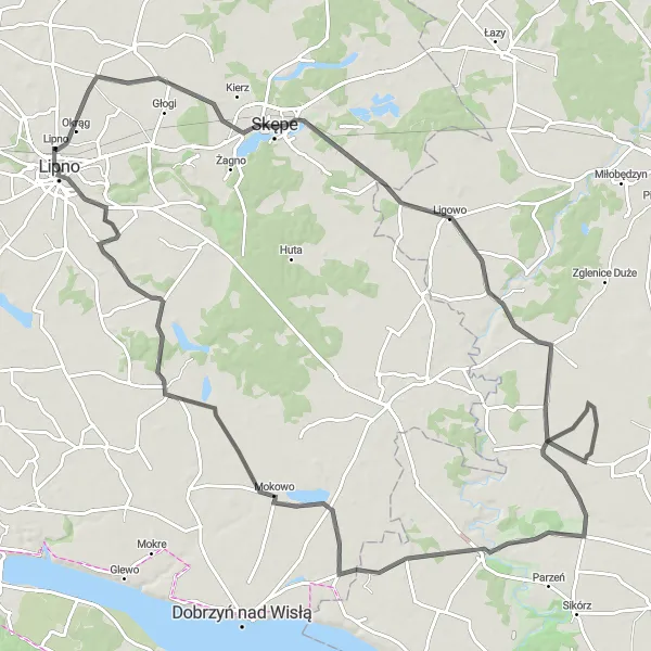 Map miniature of "Skępe Countryside Tour" cycling inspiration in Kujawsko-pomorskie, Poland. Generated by Tarmacs.app cycling route planner