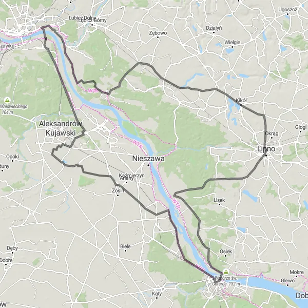 Map miniature of "Szpetal Road Adventure" cycling inspiration in Kujawsko-pomorskie, Poland. Generated by Tarmacs.app cycling route planner