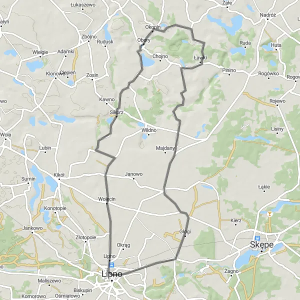 Miniatura mapy "Trasa wzdłuż malowniczych wiosek" - trasy rowerowej w Kujawsko-pomorskie, Poland. Wygenerowane przez planer tras rowerowych Tarmacs.app