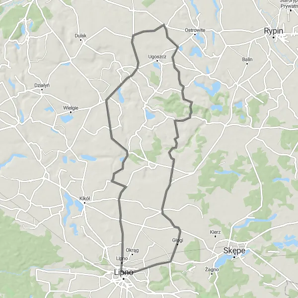 Map miniature of "Cycling Route from Lipno to Jastrzębie" cycling inspiration in Kujawsko-pomorskie, Poland. Generated by Tarmacs.app cycling route planner