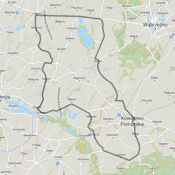 Map miniature of "Bielsk Circuit" cycling inspiration in Kujawsko-pomorskie, Poland. Generated by Tarmacs.app cycling route planner