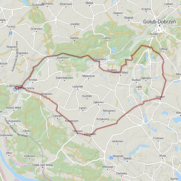 Miniatura mapy "Szlak gravelowy przez Kawęczyn i Brzozówkę" - trasy rowerowej w Kujawsko-pomorskie, Poland. Wygenerowane przez planer tras rowerowych Tarmacs.app