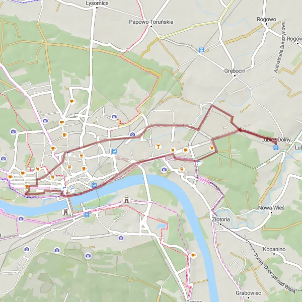 Miniatura mapy "Trasa gravelowa przez Panoramę Torunia" - trasy rowerowej w Kujawsko-pomorskie, Poland. Wygenerowane przez planer tras rowerowych Tarmacs.app