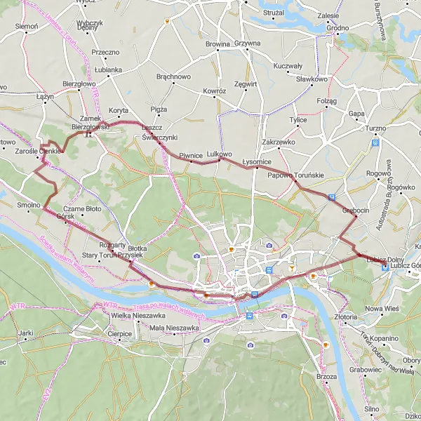 Map miniature of "Panoramic Gravel Adventure" cycling inspiration in Kujawsko-pomorskie, Poland. Generated by Tarmacs.app cycling route planner