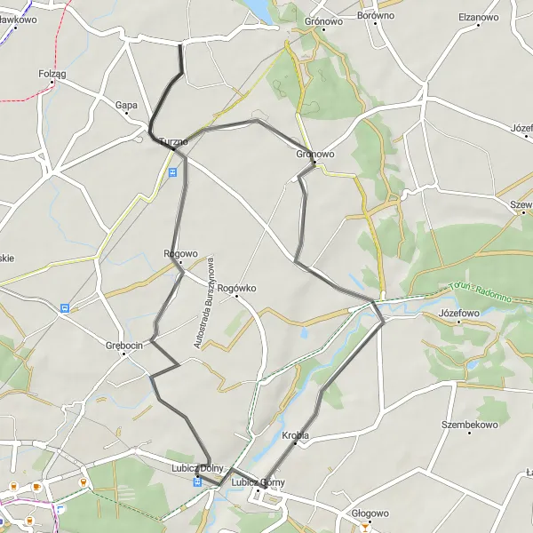 Map miniature of "Road to Gronowo" cycling inspiration in Kujawsko-pomorskie, Poland. Generated by Tarmacs.app cycling route planner