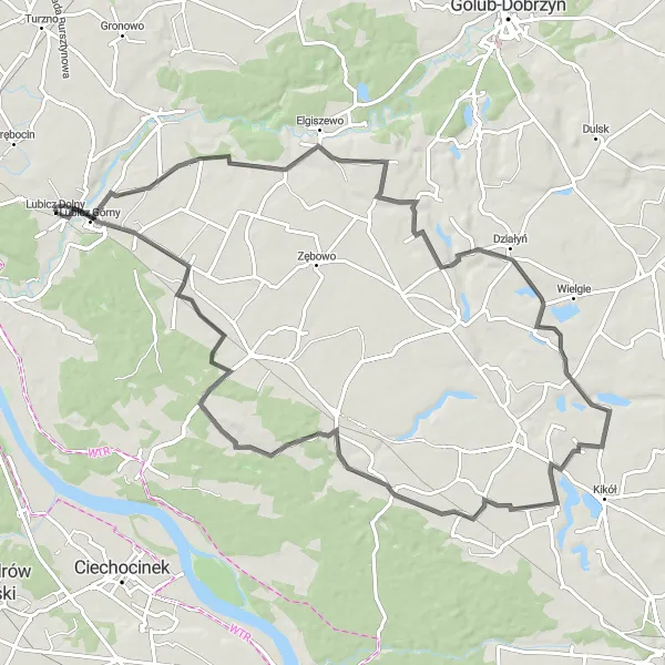 Map miniature of "Countryside Roads and Scenic Views" cycling inspiration in Kujawsko-pomorskie, Poland. Generated by Tarmacs.app cycling route planner