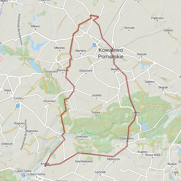 Miniatura mapy "Przejażdżka z Młynca Pierwszego do Krobi" - trasy rowerowej w Kujawsko-pomorskie, Poland. Wygenerowane przez planer tras rowerowych Tarmacs.app