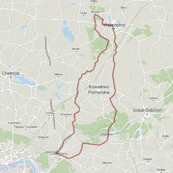 Map miniature of "Scenic Gravel Adventure in Jedwabno and Elgiszewo" cycling inspiration in Kujawsko-pomorskie, Poland. Generated by Tarmacs.app cycling route planner