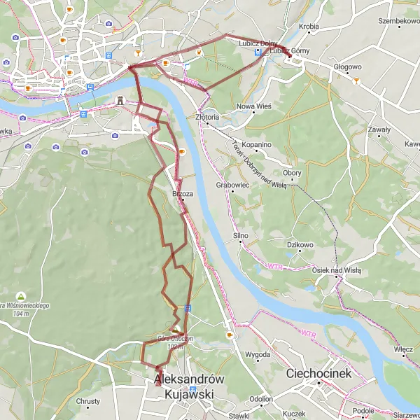 Map miniature of "Gravel Adventure through Kujawsko-pomorskie" cycling inspiration in Kujawsko-pomorskie, Poland. Generated by Tarmacs.app cycling route planner