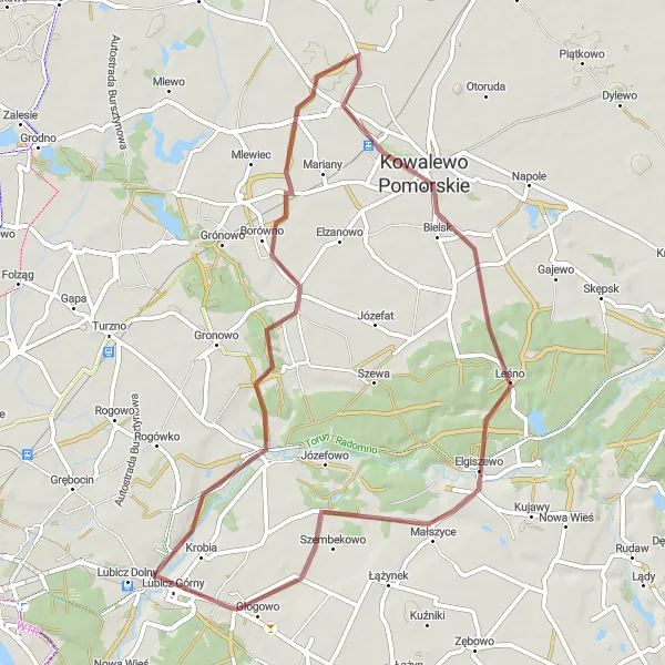 Miniatura mapy "Trasa przez Lubicz Górny i okolice" - trasy rowerowej w Kujawsko-pomorskie, Poland. Wygenerowane przez planer tras rowerowych Tarmacs.app
