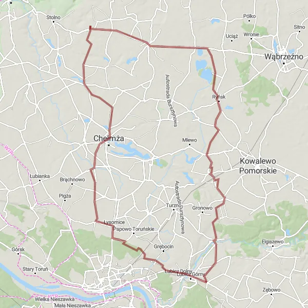 Map miniature of "A Century Ride Through Łysomice and Chełmża" cycling inspiration in Kujawsko-pomorskie, Poland. Generated by Tarmacs.app cycling route planner