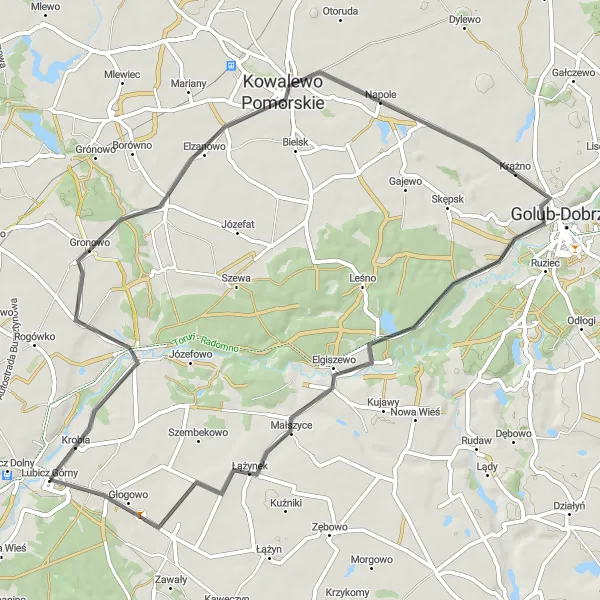Map miniature of "Gronowo and Kowalewo Pomorskie Loop" cycling inspiration in Kujawsko-pomorskie, Poland. Generated by Tarmacs.app cycling route planner
