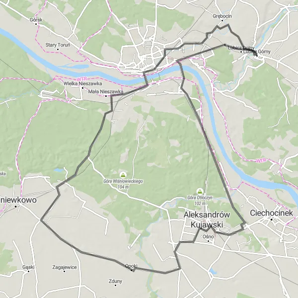 Map miniature of "Brzoza and Murzynno Adventure" cycling inspiration in Kujawsko-pomorskie, Poland. Generated by Tarmacs.app cycling route planner