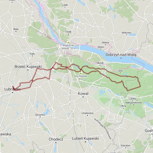 Miniatura mapy "Trasa Kazanie-Góra Piekielna" - trasy rowerowej w Kujawsko-pomorskie, Poland. Wygenerowane przez planer tras rowerowych Tarmacs.app