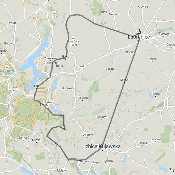 Miniatura mapy "Trasa przez Orle" - trasy rowerowej w Kujawsko-pomorskie, Poland. Wygenerowane przez planer tras rowerowych Tarmacs.app