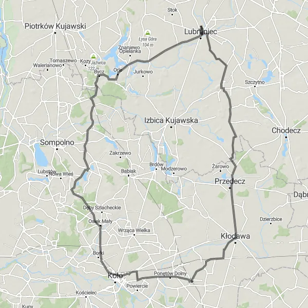 Miniatura mapy "Trasa do Wólki Paruszewskiej" - trasy rowerowej w Kujawsko-pomorskie, Poland. Wygenerowane przez planer tras rowerowych Tarmacs.app