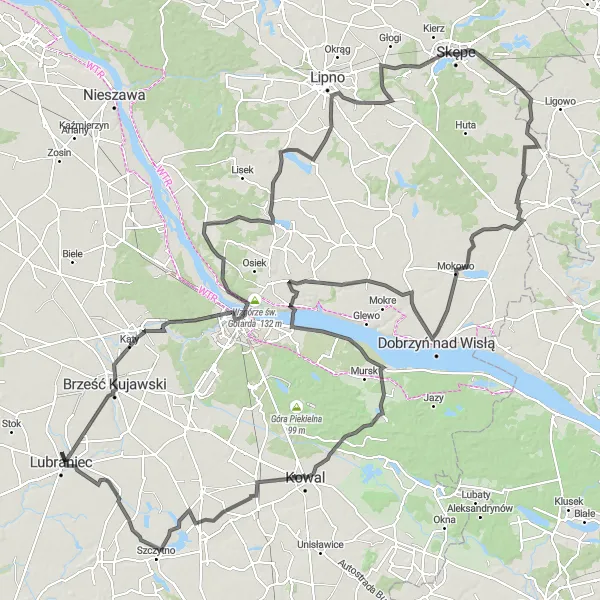 Map miniature of "Brześć Excursion" cycling inspiration in Kujawsko-pomorskie, Poland. Generated by Tarmacs.app cycling route planner