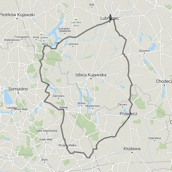 Miniatura mapy "Wyprawa do Wrzącej Wielkiej" - trasy rowerowej w Kujawsko-pomorskie, Poland. Wygenerowane przez planer tras rowerowych Tarmacs.app