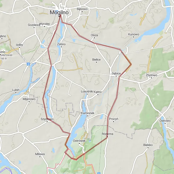 Map miniature of "The Countryside Escape" cycling inspiration in Kujawsko-pomorskie, Poland. Generated by Tarmacs.app cycling route planner