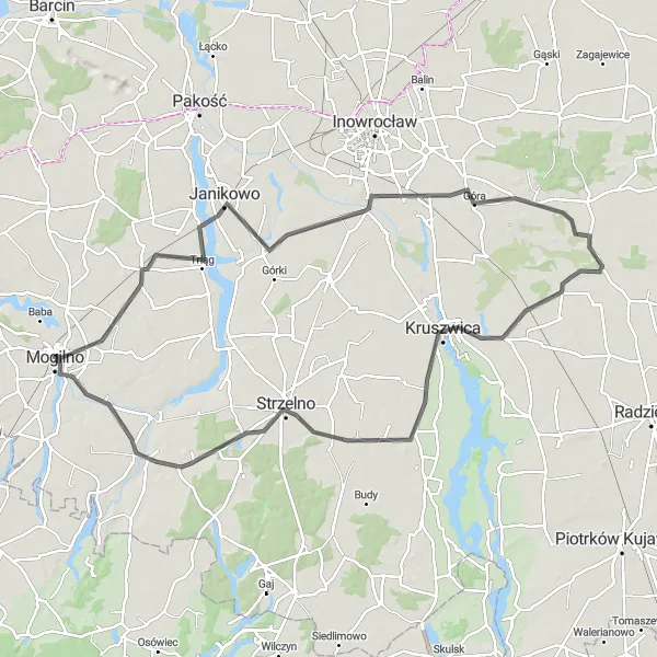 Miniatura mapy "Zwiedzanie okolic Mogilna na szosie" - trasy rowerowej w Kujawsko-pomorskie, Poland. Wygenerowane przez planer tras rowerowych Tarmacs.app