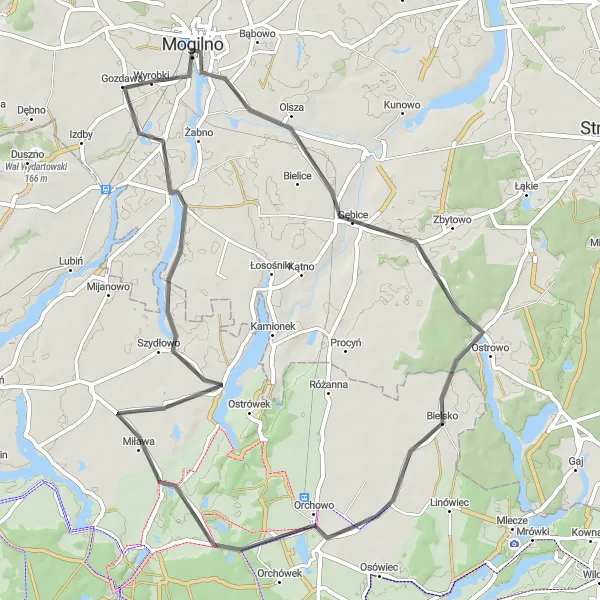 Miniatura mapy "Trasa z Mogilna przez Słowikowo i Szydłowo" - trasy rowerowej w Kujawsko-pomorskie, Poland. Wygenerowane przez planer tras rowerowych Tarmacs.app