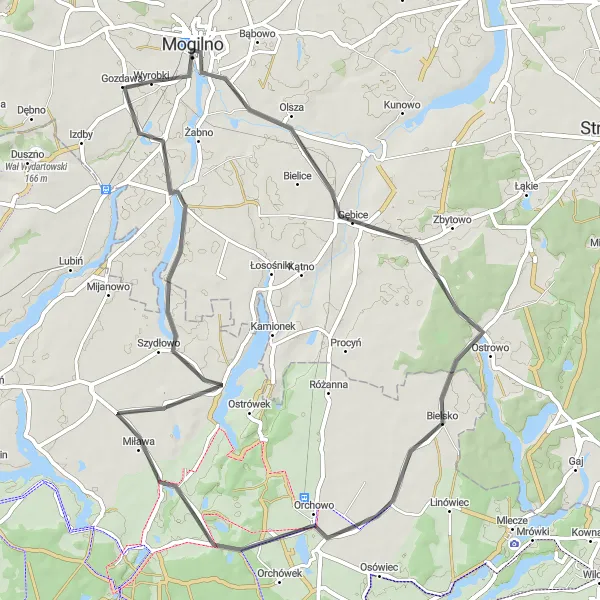 Map miniature of "Szydłowo Loop" cycling inspiration in Kujawsko-pomorskie, Poland. Generated by Tarmacs.app cycling route planner