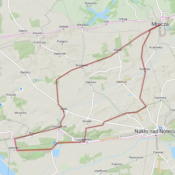 Miniatura mapy "Trasa gravelowa z Mroczy do Sadków" - trasy rowerowej w Kujawsko-pomorskie, Poland. Wygenerowane przez planer tras rowerowych Tarmacs.app