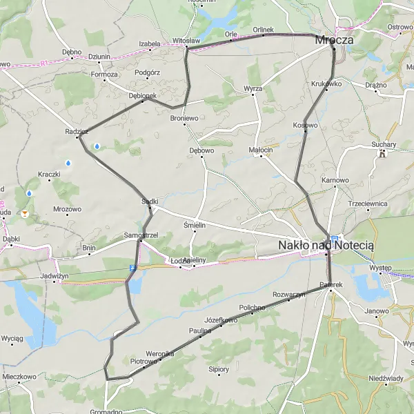 Miniatura mapy "Trasa przez Mrocza i okoliczne wsie" - trasy rowerowej w Kujawsko-pomorskie, Poland. Wygenerowane przez planer tras rowerowych Tarmacs.app