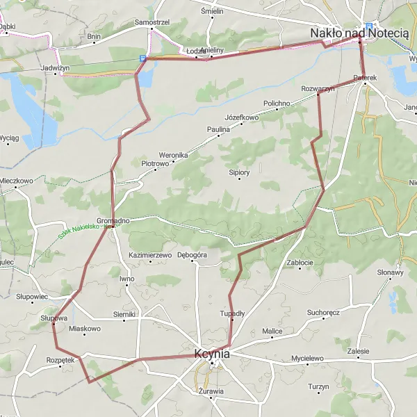 Map miniature of "Rural Delight Gravel Route" cycling inspiration in Kujawsko-pomorskie, Poland. Generated by Tarmacs.app cycling route planner