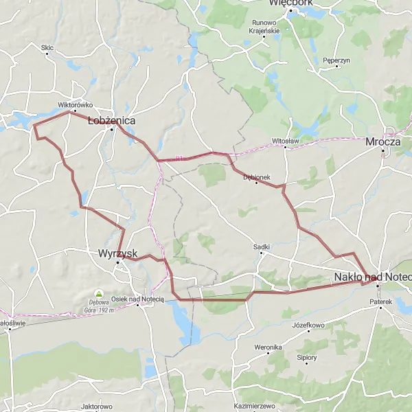 Map miniature of "Challenge yourself on the Gravel Trails" cycling inspiration in Kujawsko-pomorskie, Poland. Generated by Tarmacs.app cycling route planner