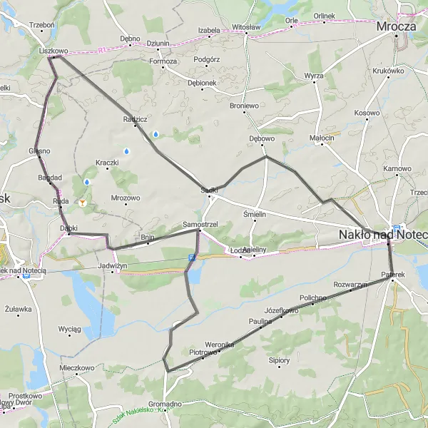 Map miniature of "Road Cycling Adventure" cycling inspiration in Kujawsko-pomorskie, Poland. Generated by Tarmacs.app cycling route planner