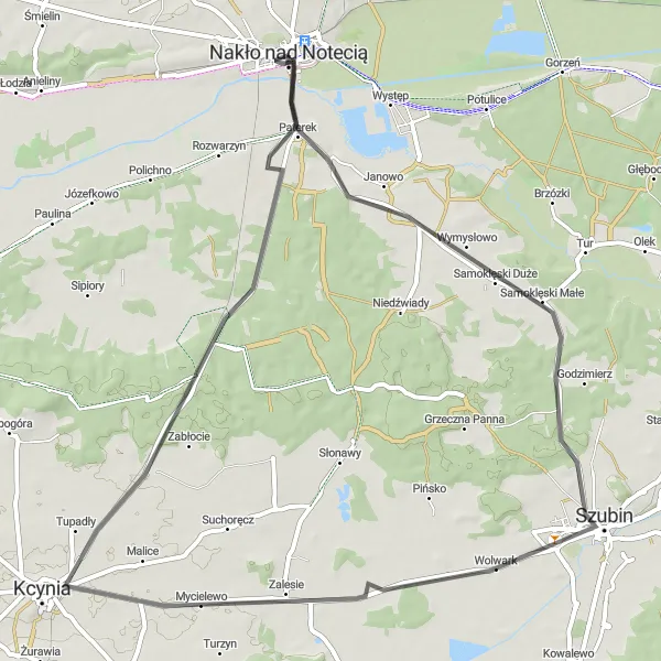 Map miniature of "Nakło nad Notecią Road Circuit" cycling inspiration in Kujawsko-pomorskie, Poland. Generated by Tarmacs.app cycling route planner