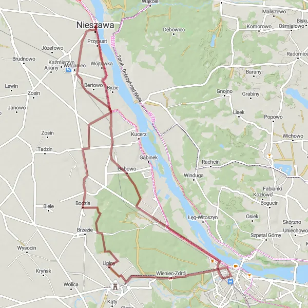 Map miniature of "Lipiny and Lubanie Adventure" cycling inspiration in Kujawsko-pomorskie, Poland. Generated by Tarmacs.app cycling route planner