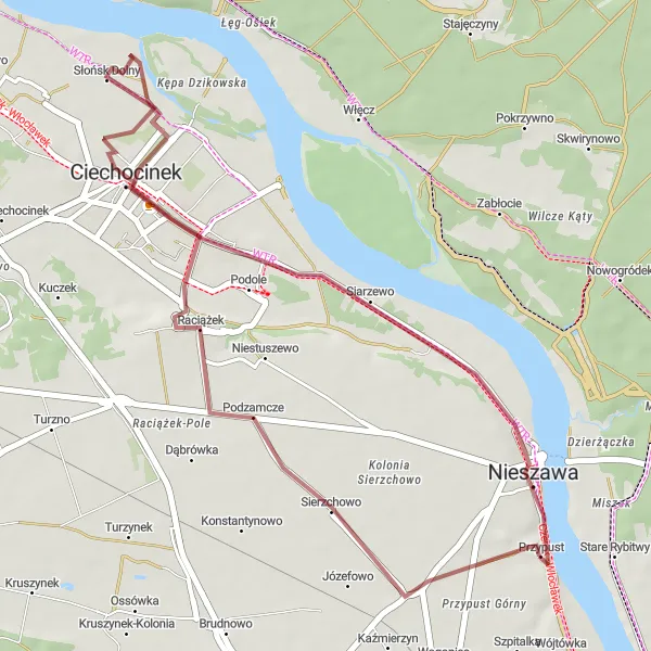 Map miniature of "Ciechocinek Gravel Ride" cycling inspiration in Kujawsko-pomorskie, Poland. Generated by Tarmacs.app cycling route planner