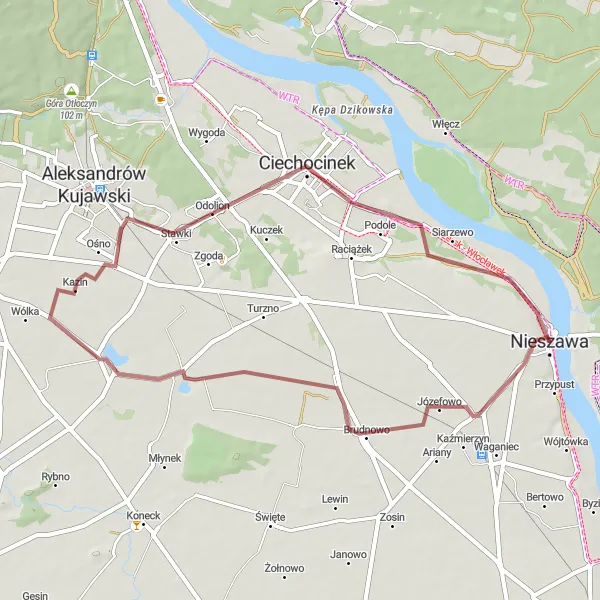 Miniatura mapy "Trasa grawelowa przez Ostrowąs i Ciechocinek" - trasy rowerowej w Kujawsko-pomorskie, Poland. Wygenerowane przez planer tras rowerowych Tarmacs.app